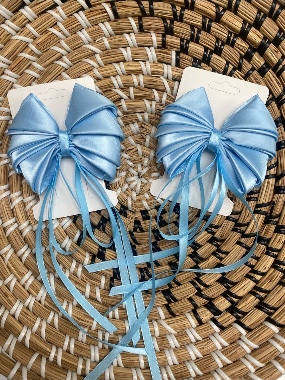 Light Blue Ribbon Bow Hair Clips for Kids